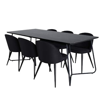 Spisegruppe Venture Home Annika Sort med 6 Valentina Stoler