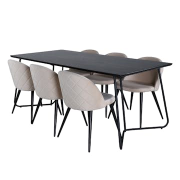 Spisegruppe Venture Home Annika med 6 Valentina Stitcthes Stoler Fløyel