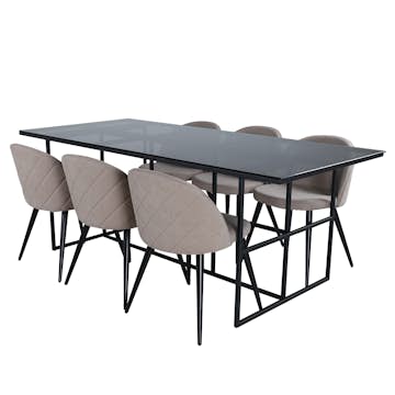 Spisegruppe Venture Home Lund med 6 Valentina Stitcthes Stoler Polyester