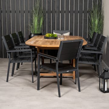 Spisegruppe Venture Home Kenya 180-240x120 Teak med 8 Levels Lenestoler