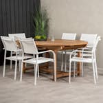 Spisegruppe Venture Home Kenya 180-240x120 Teak med 6 Santorini Lenestoler