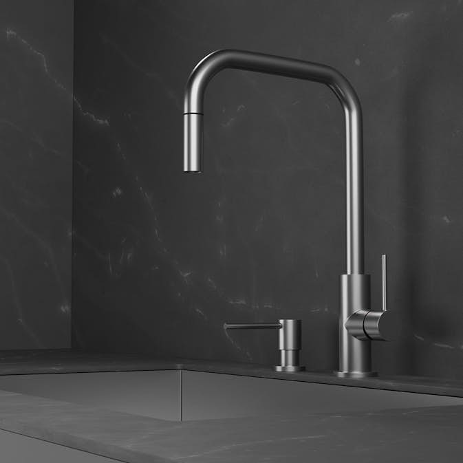 Kjøkkenbatteri Scandtap Steel Accent Square med Uttrekkbar Tut