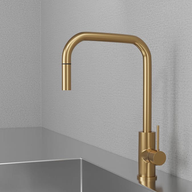 Kjøkkenbatteri Scandtap Steel Accent Square med Uttrekkbar Tut