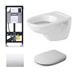 Toalettpakke Duravit D-Code Vegghengt Toalett, Fixtur og Spyleknapp med Toalettsete