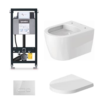 Toalettpakke Duravit Vegghengt ME by Starck WC-fixtur og Spyleknapp med Toalettsete