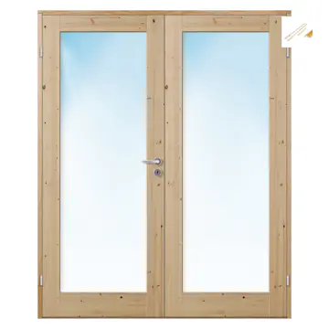 Tofløyet Dør Bygg1 Stil 1 Furu Klarglass med Karmsett