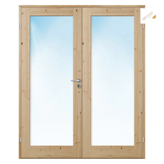 Tofløyet Dør Bygg1 Stil 1 Furu Klarglass med Karmsett