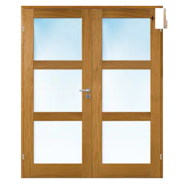 Tofløyet Dør Bygg1 Stil 3 Eik Glass med Karmsett