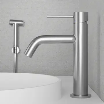 Tvättställsblandare Scandtap Steel Voyage Medium med Sidodusch