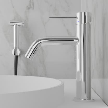 Tvättställsblandare Scandtap Steel Voyage Medium med Sidodusch