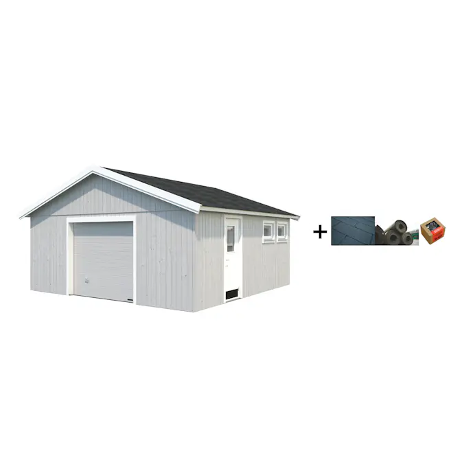 Garasje Palmako Andre 28,5 m2 m/Leddport med Shingel, Papp og Spiker