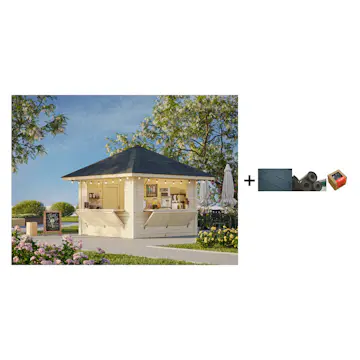 Kiosk Palmako Bianca 8,3 m2 Sett 105 med Shingel, Papp og Spiker