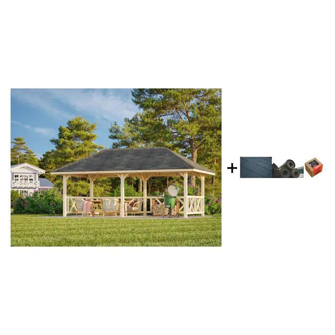 Paviljong Palmako Bianca 16,6 m2 Sett 107 med Shingel, Papp og Spiker