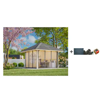 Hagestue Palmako Bianca 8,3 m2 Sett 201 Slide med Shingel, Papp og Spiker