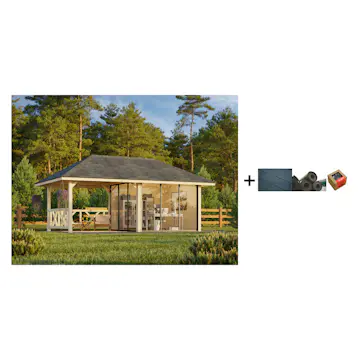 Hagestue Palmako Bianca 16,6 m2 Sett 203 Slide med Shingel, Papp og Spiker