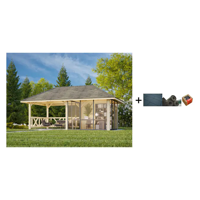 Hagestue Palmako Bianca 16,6 m2 Sett 204 Slide med Shingel, Papp og Spiker