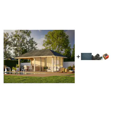 Hagestue Palmako Bianca 16,6 m2 Sett 206 Slide med Shingel, Papp og Spiker