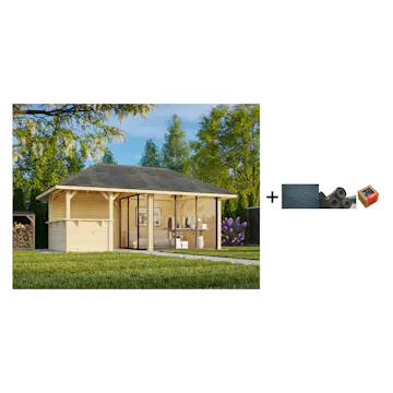 Hagestue Palmako Bianca 16,6 m2 Sett 207 Slide med Shingel, Papp og Spiker