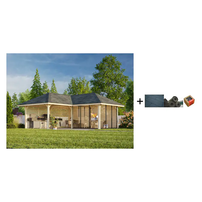 Hagestue Palmako Bianca 24,9 m2 Sett 211 Slide med Shingel, Papp og Spiker