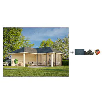 Hagestue Palmako Bianca 24,9 m2 Sett 212 Slide med Shingel, Papp og Spiker