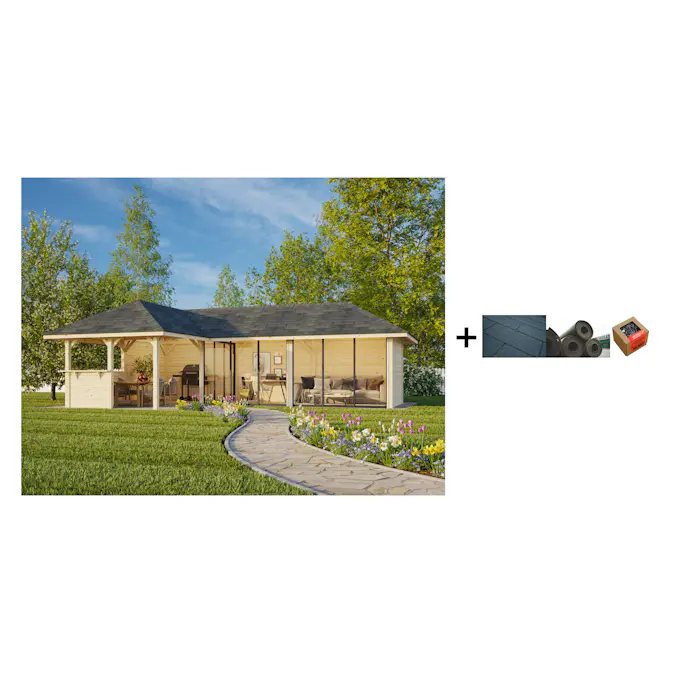 Hagestue Palmako Bianca 33,2 m2 Sett 220 Slide med Shingel, Papp og Spiker