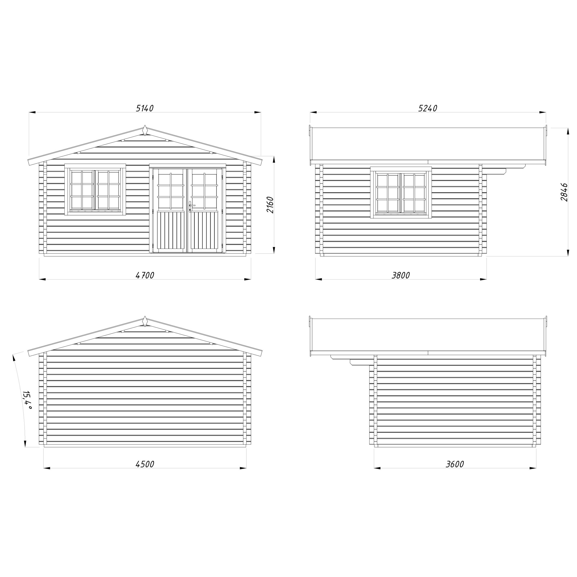 Anneks Palmako Helena 15,1 m2 med Shingel, Papp og Spiker