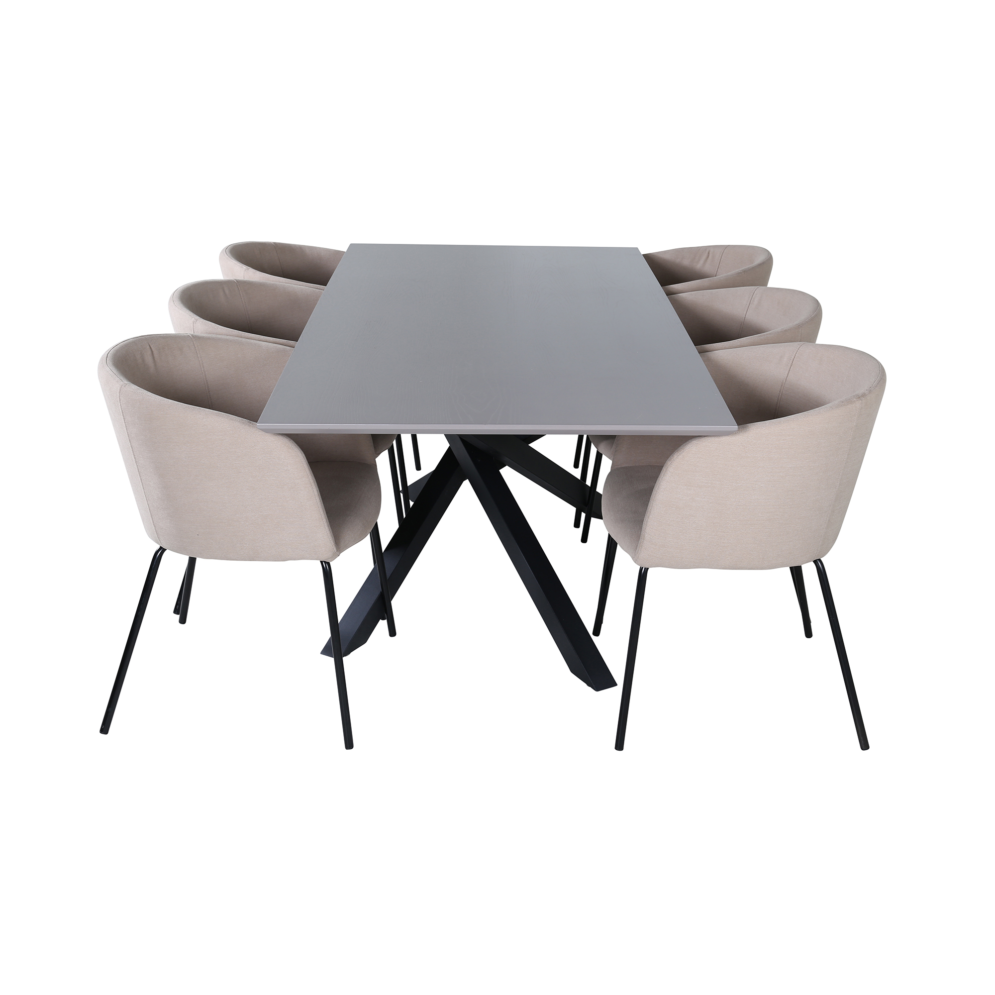 Piazza Dining Table  - Black / Grey Veneer+Berit Chair - Bla Grå/Beige/Sort