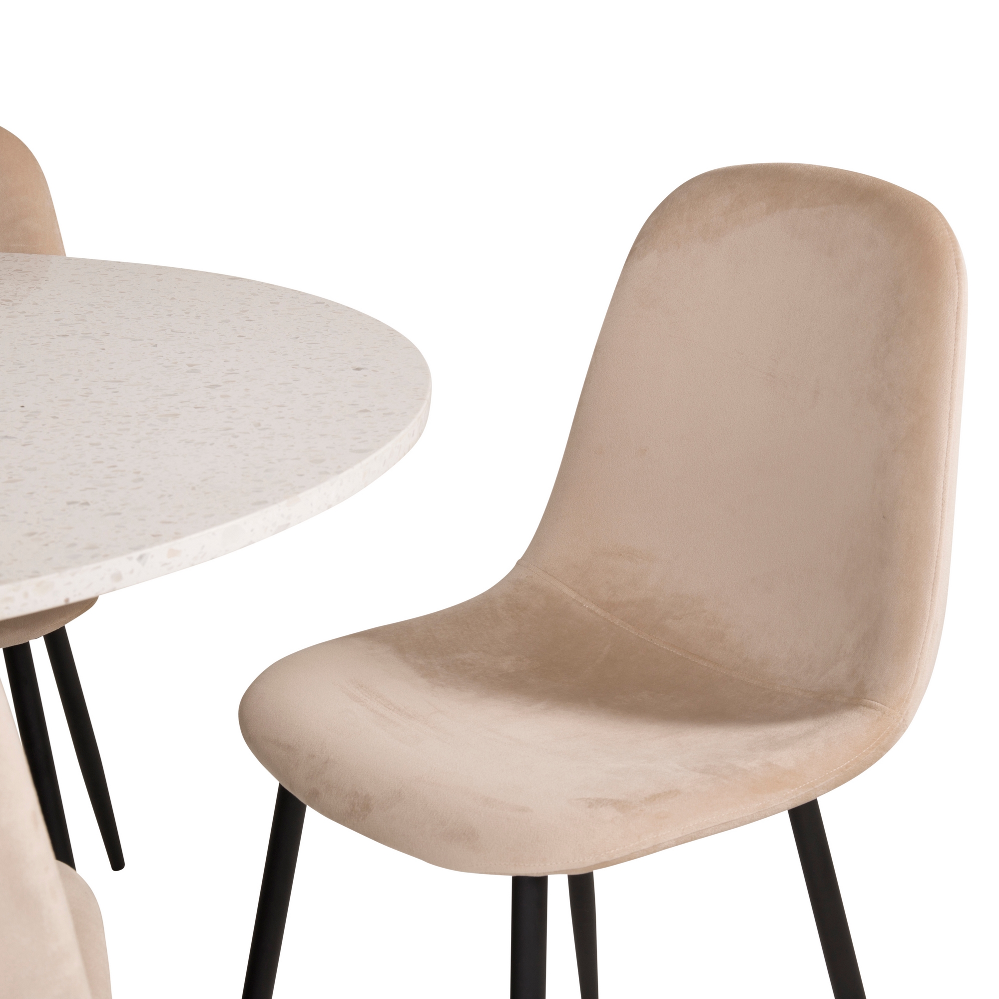 Spisegruppe Venture Home Roxanna HHvitBord med 4 Pobbie Stoler Fløyel