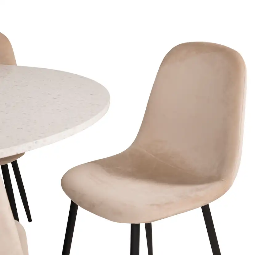 Spisegruppe Venture Home Roxanna HHvitBord med 4 Pobbie Stoler Fløyel