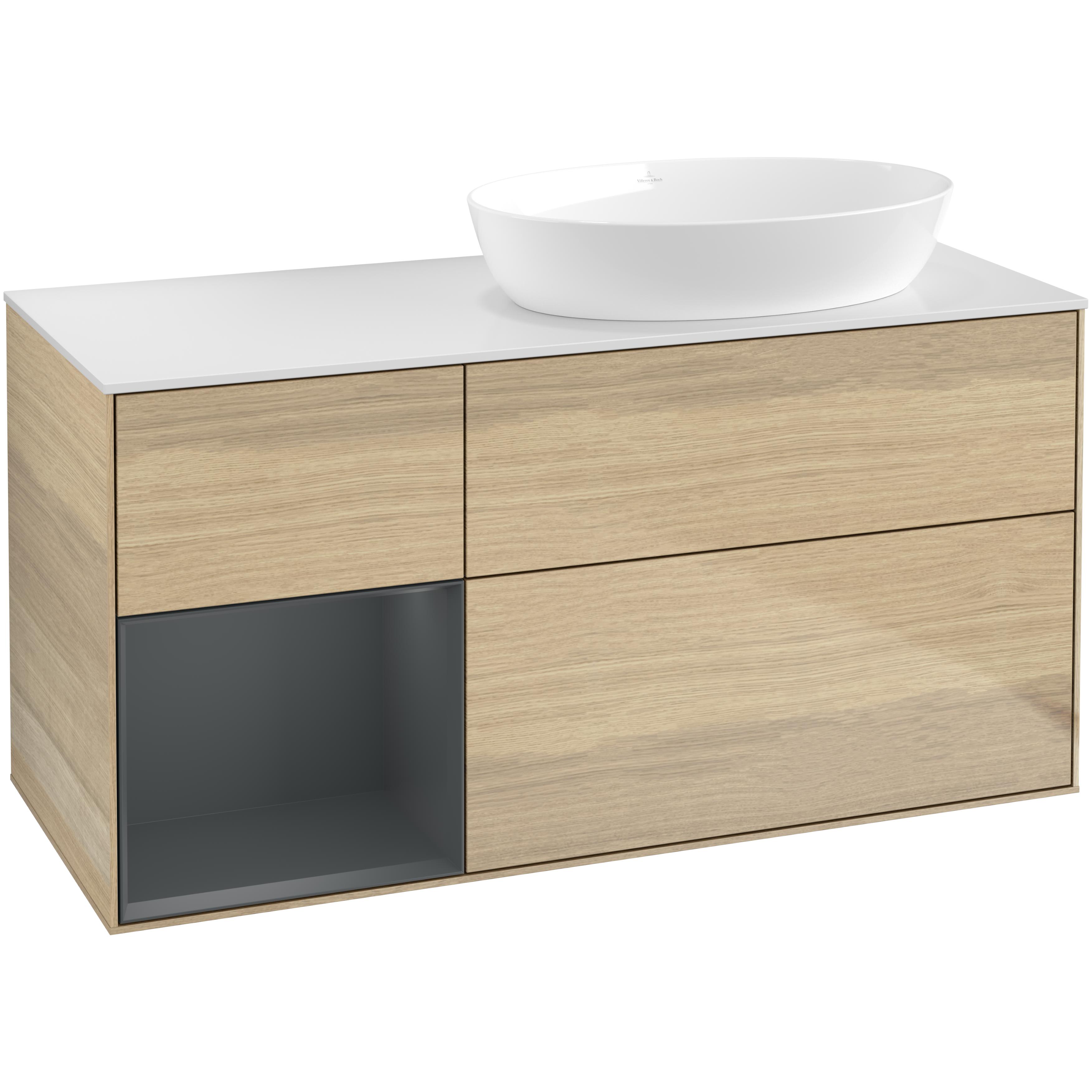 Tvättställsskåp Villeroy & Boch Finion med 3 Lådor Hylla och Bänkskiva för Ocentrerat Tvättställ från Artis & Collaro