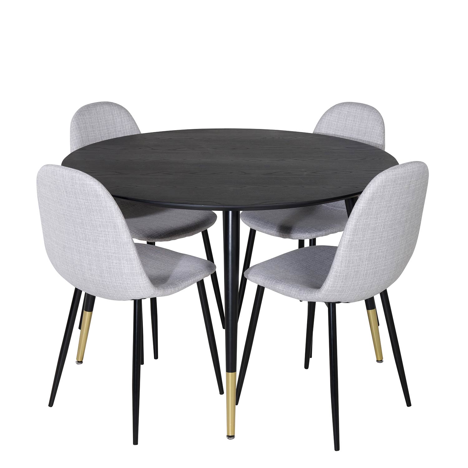 Dipp Table - Black+Polar Chair -Light Grey Fabric_4 Sort/Messing/Lysegrå, Polyester
