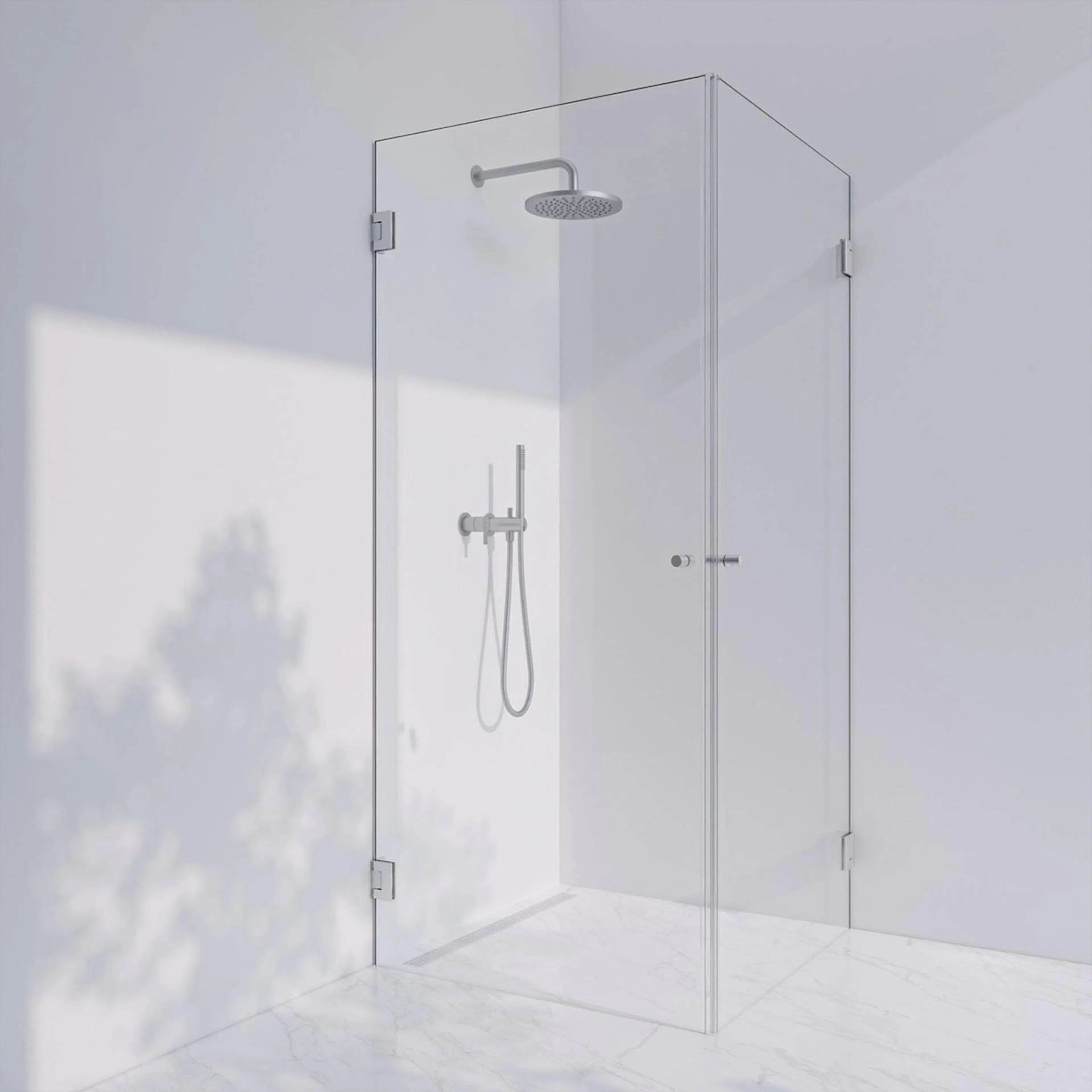 Invitrea Flair GH22/80x80/Blank krom/Fingerhål/Frostat glas Storlek: 800x800 mm, Glastyp: Frostat Glas, Profil: Blank Krom, Handtag: Fingerhål