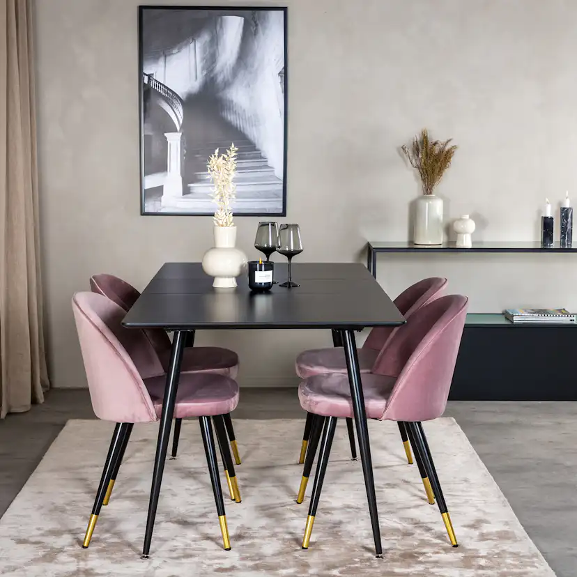 Spisegruppe Venture Home Silvia med Innleggsplate og 4 Valentina Stoler