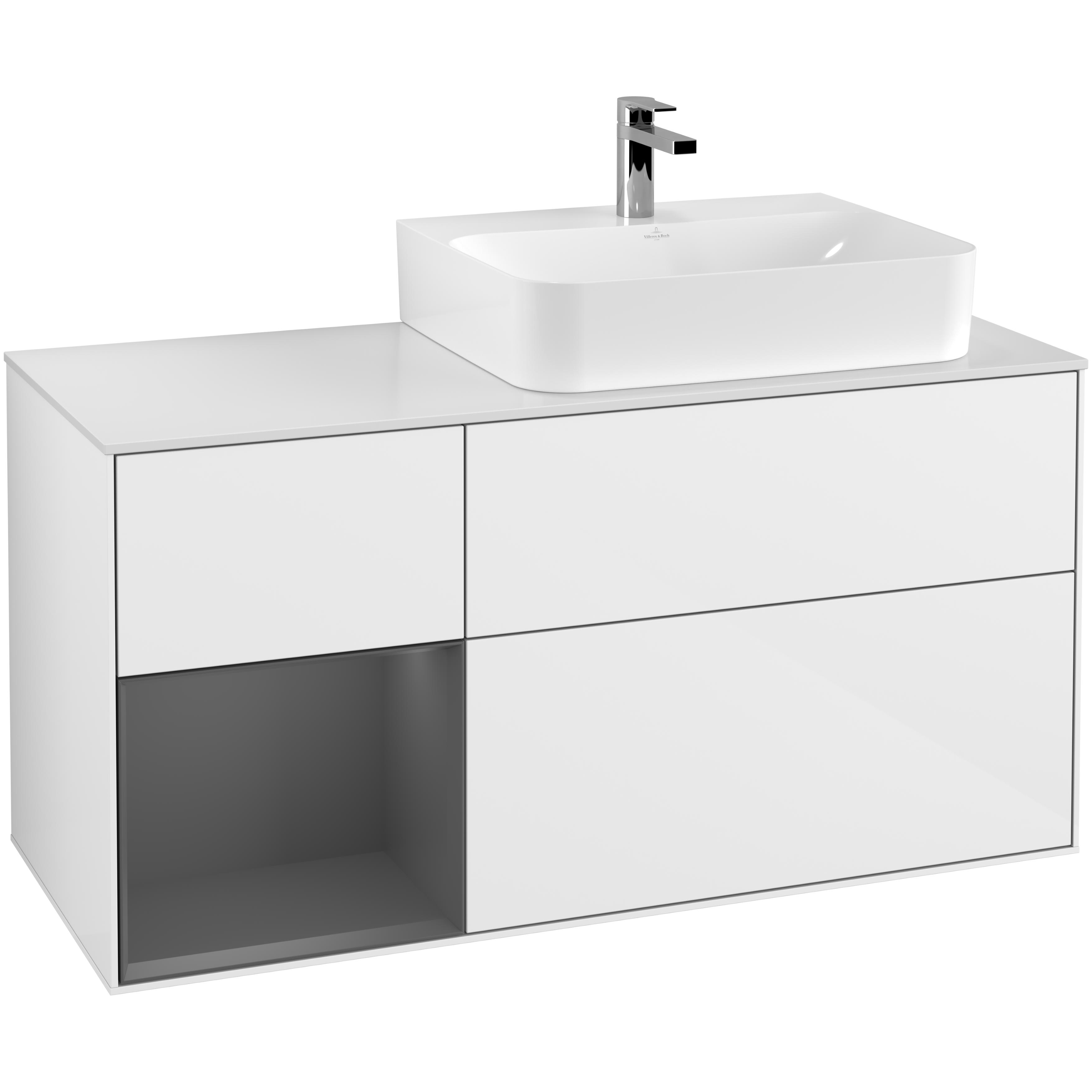 Tvättställsskåp Villeroy & Boch Finion med 3 Lådor Hylla och Bänkskiva för Ocentrerat Tvättställ | badrum - badrumsmobler - tvattstallsskap-och-kommod | KakelKungen