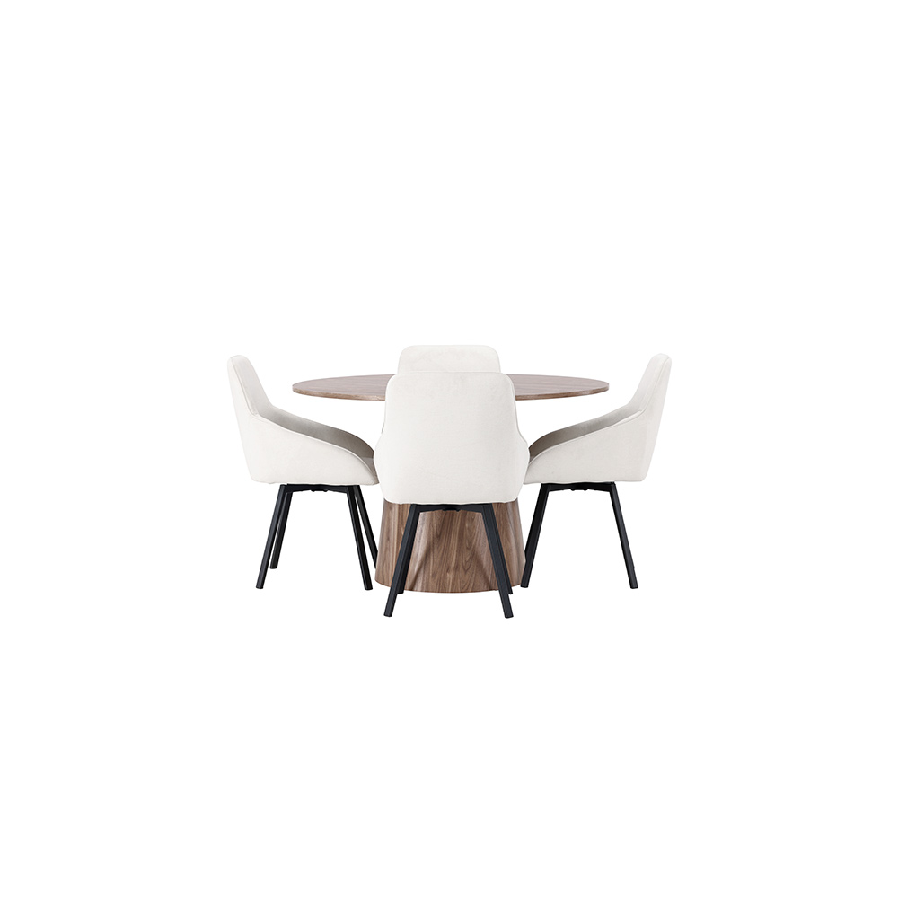 Spisegruppe Venture Home Lanzo Ø120 cm med 4 stk Rosie Stoler