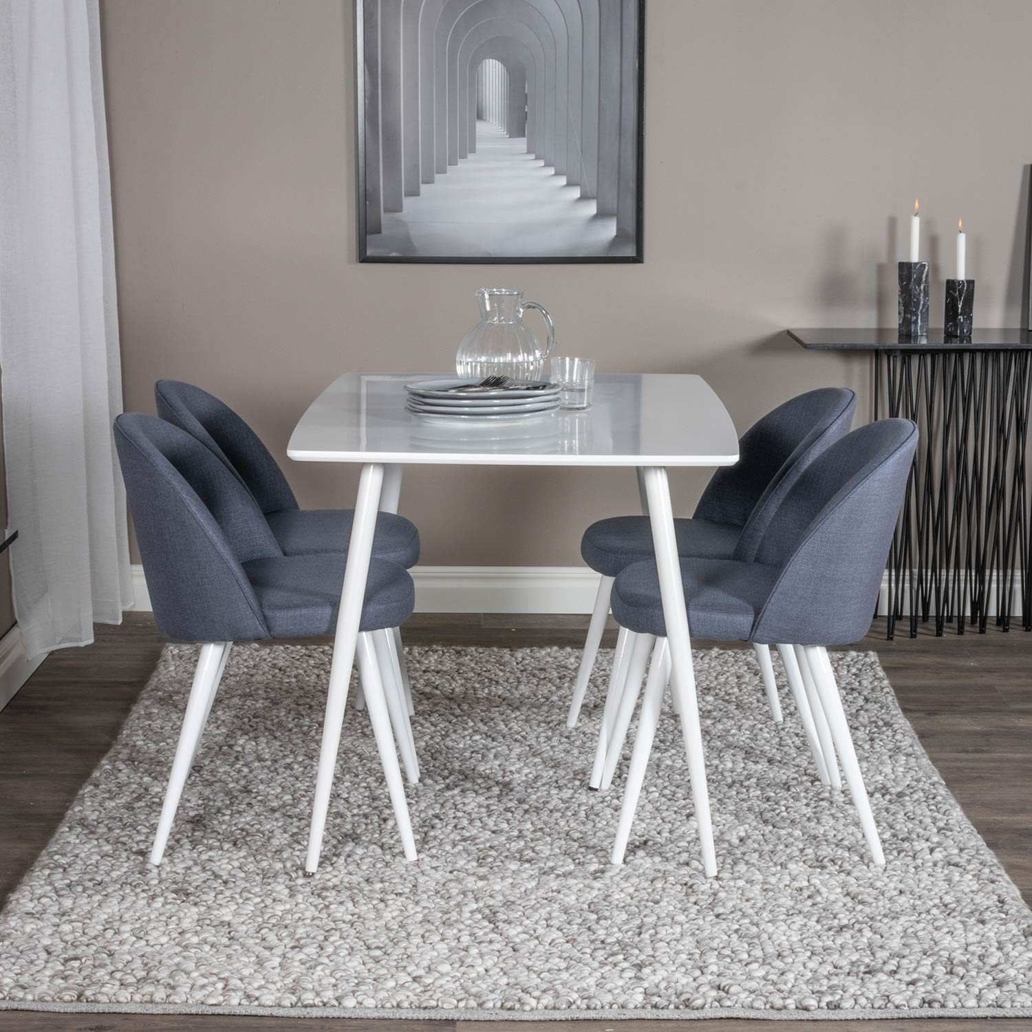 Spisegruppe Venture Home Pobbie med 4 Valentina Stoler Polyester