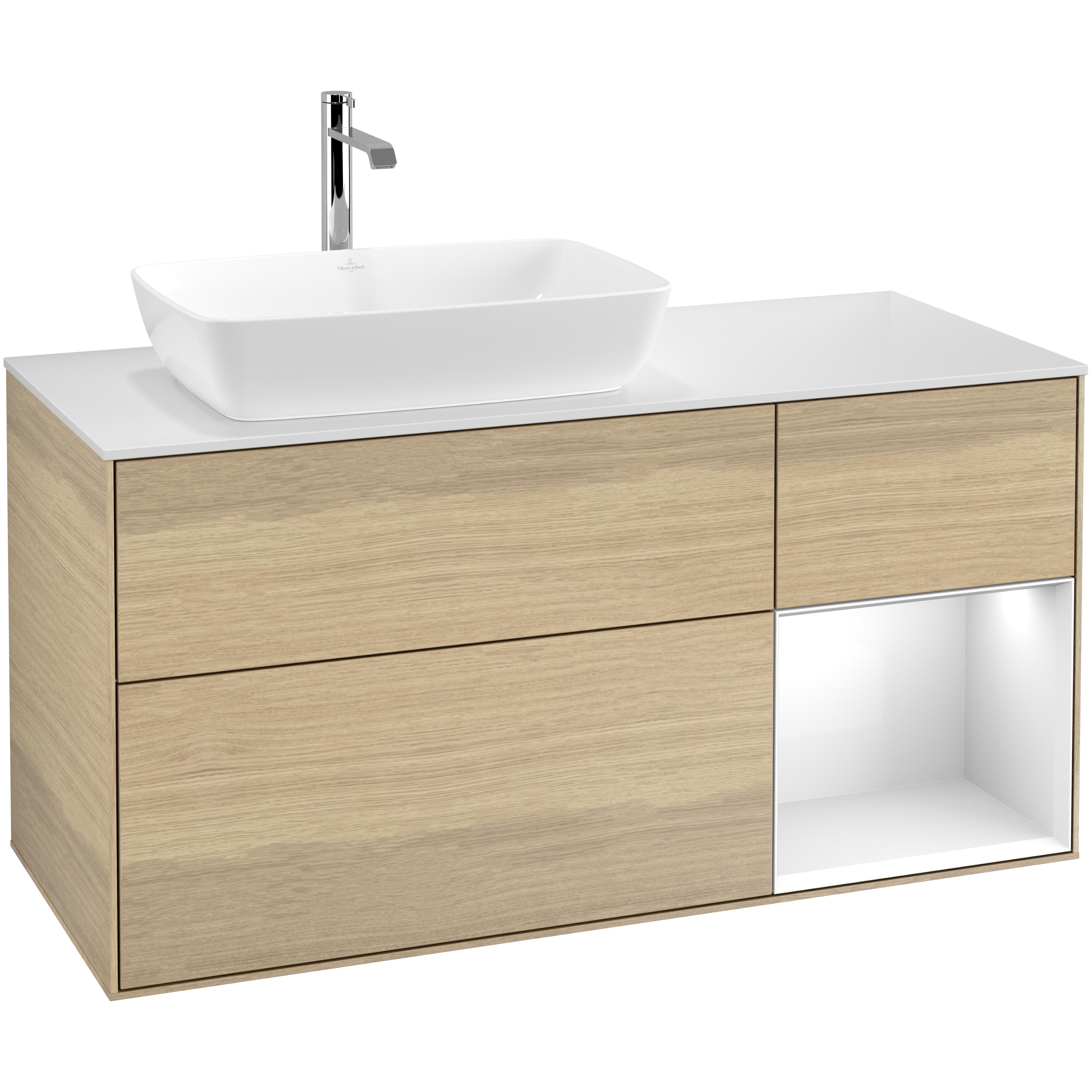 Tvättställsskåp Villeroy & Boch Finion med 3 Lådor Hylla och Bänkskiva för Ocentrerat Tvättställ från Artis & Collaro
