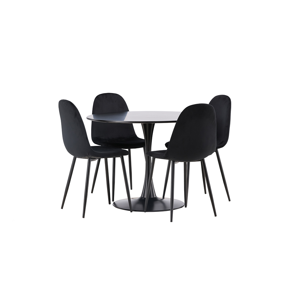 Spisegruppe Venture Home Glade Ø 100 cm med 4 Polar Stoler Fløyel