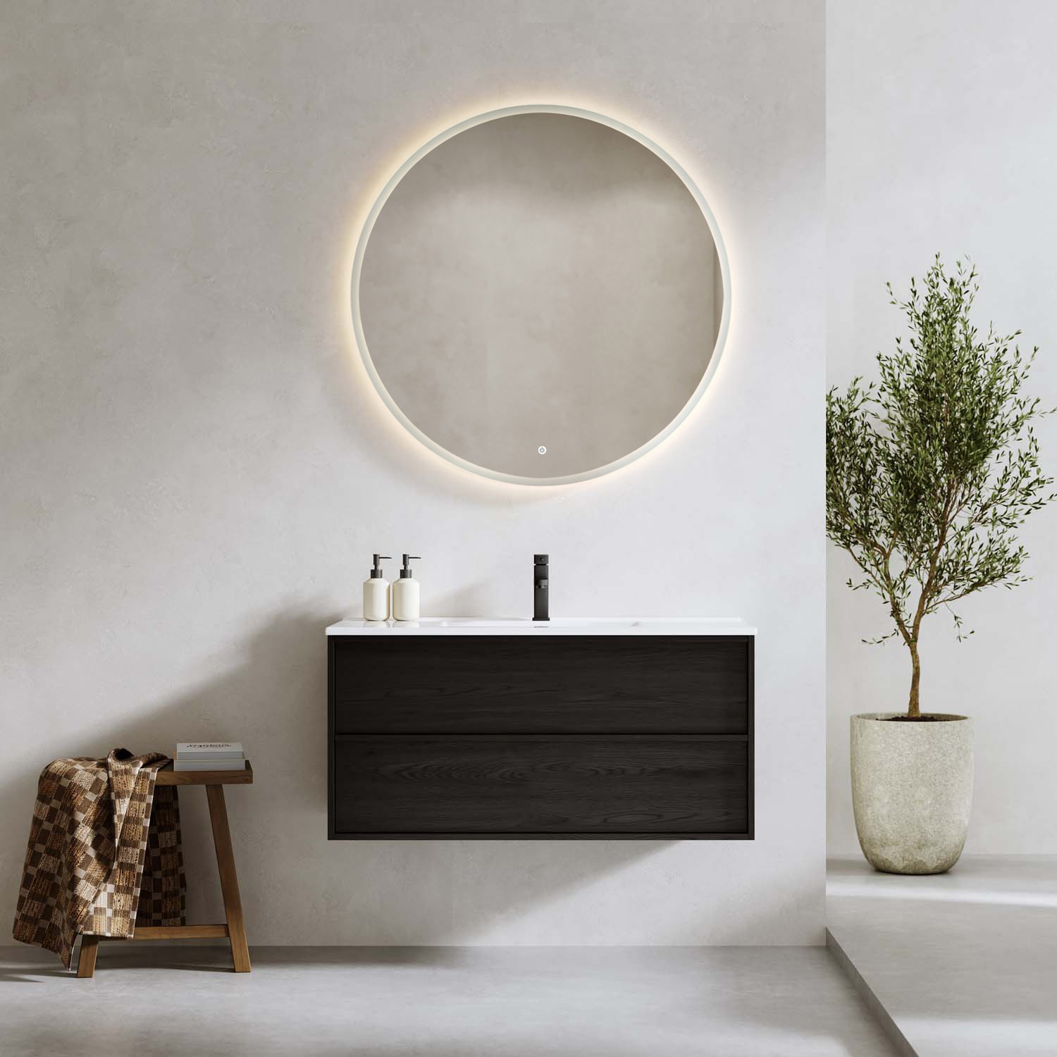 Tvättställsskåp Bathlife Charm med Tvättställ och Spegel Skina