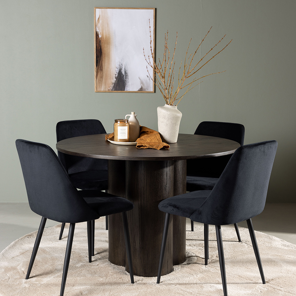 Spisegruppe Venture Home Olivia Ø110 cm med 4 stk Night Stoler