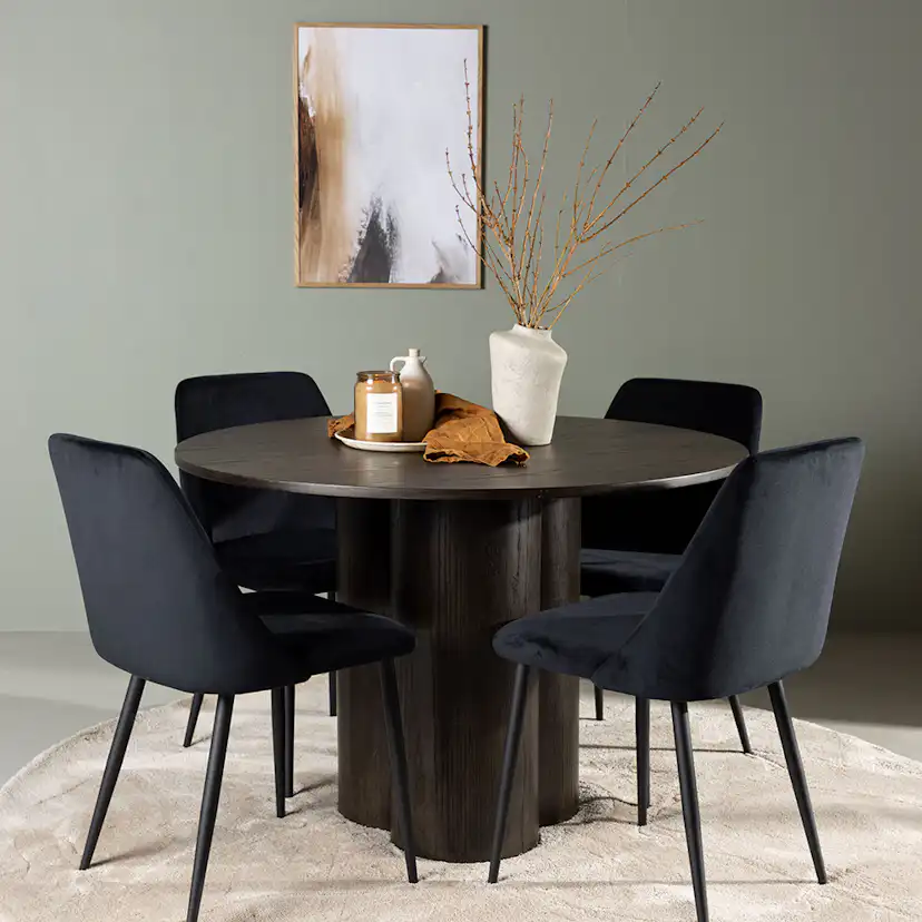Matgrupp Venture Home Olivia Ø110 cm med 4 st Night stolar Mocca/Sort