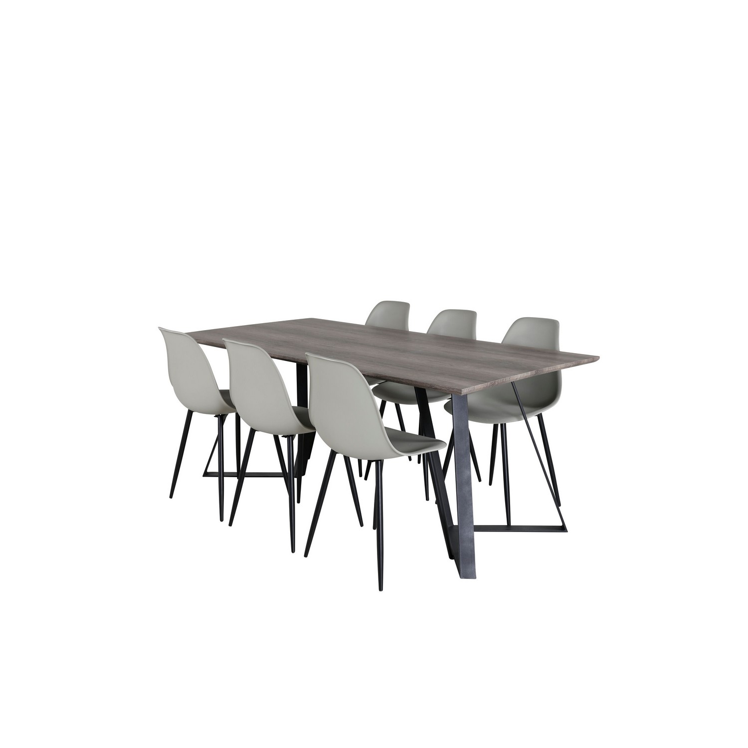 Marina Dining Table 180x90 cm+Polar Plastic Dining Chair Grå/Sort/Grå