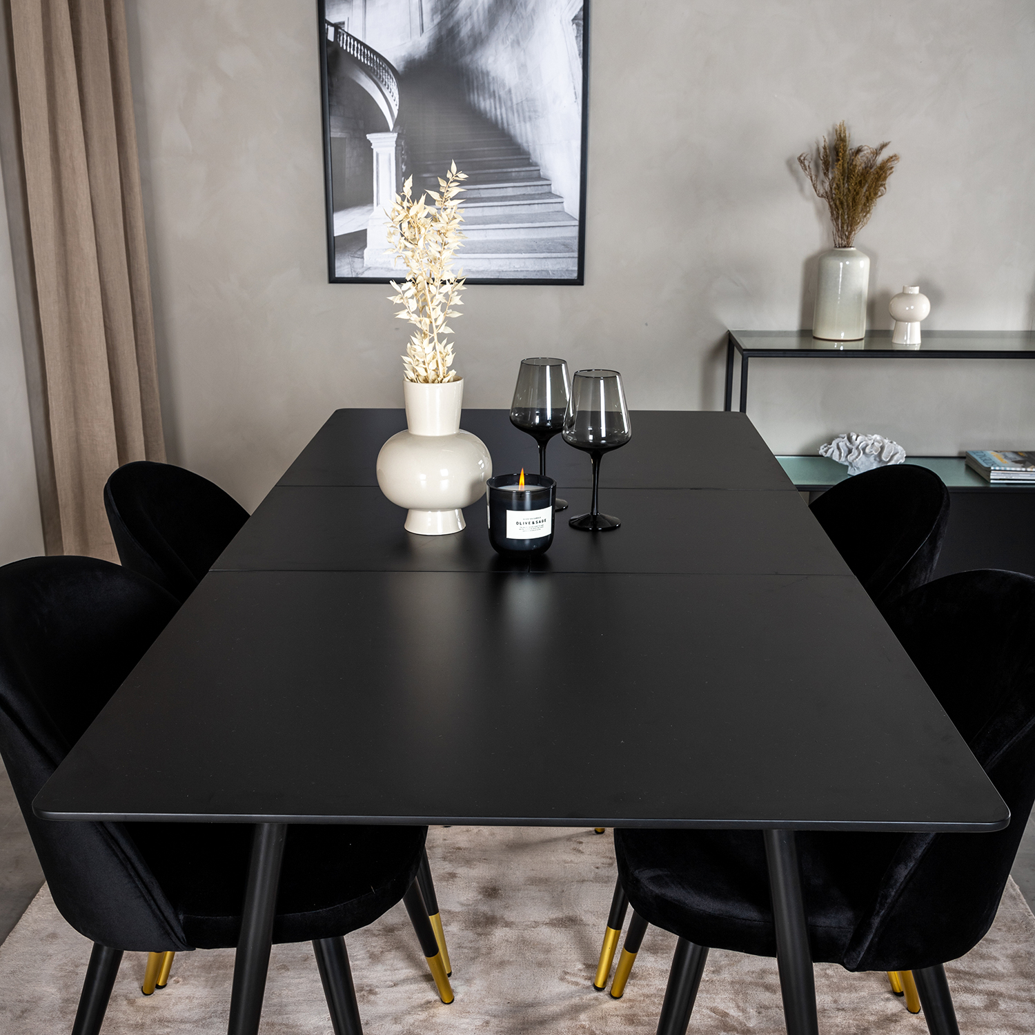 Spisegruppe Venture Home Silvia med Innleggsplate og 4 Valentina Stoler