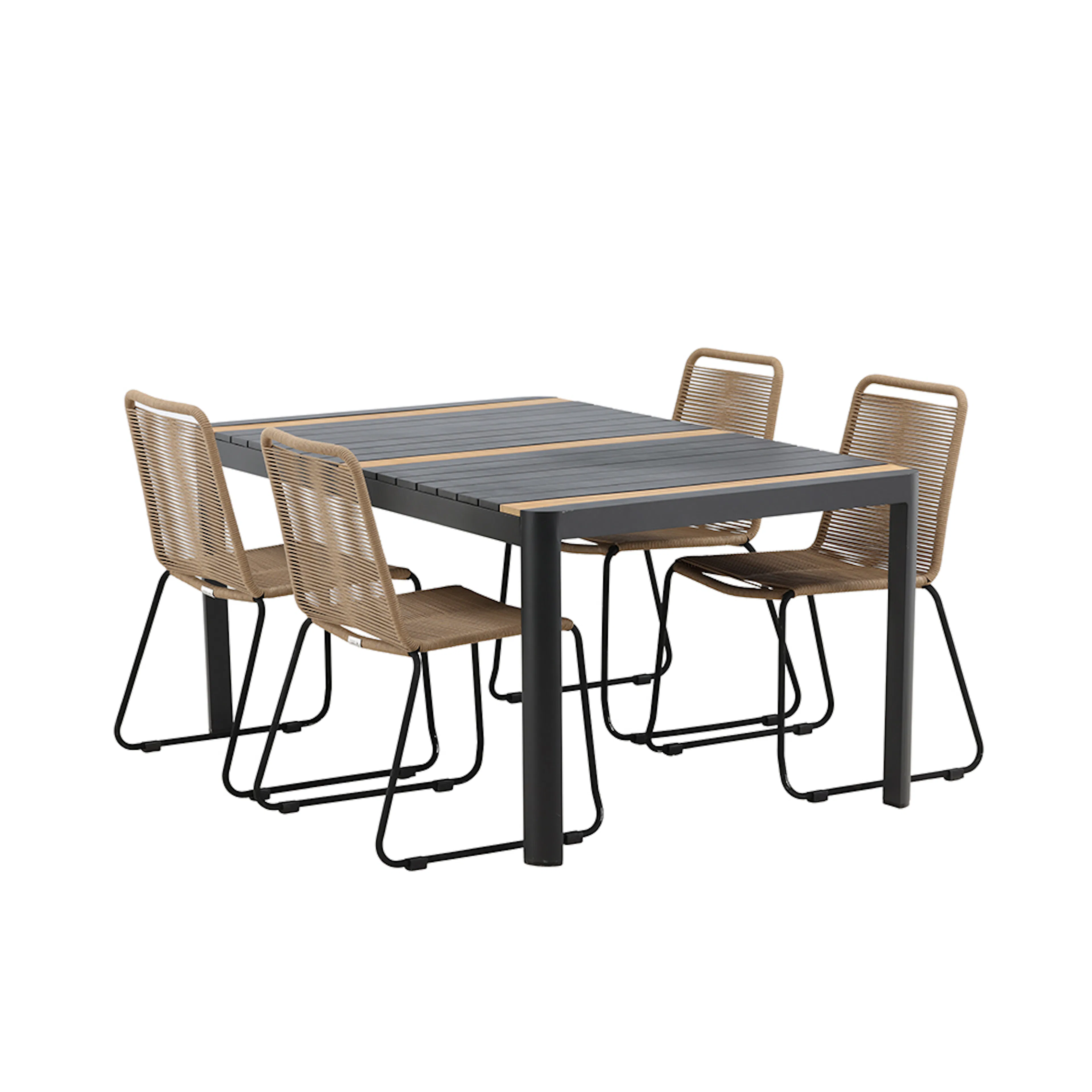 Togo - Dining Table- Black / Teak - Allu / Teak - 150*100 _1 Sort, Natur