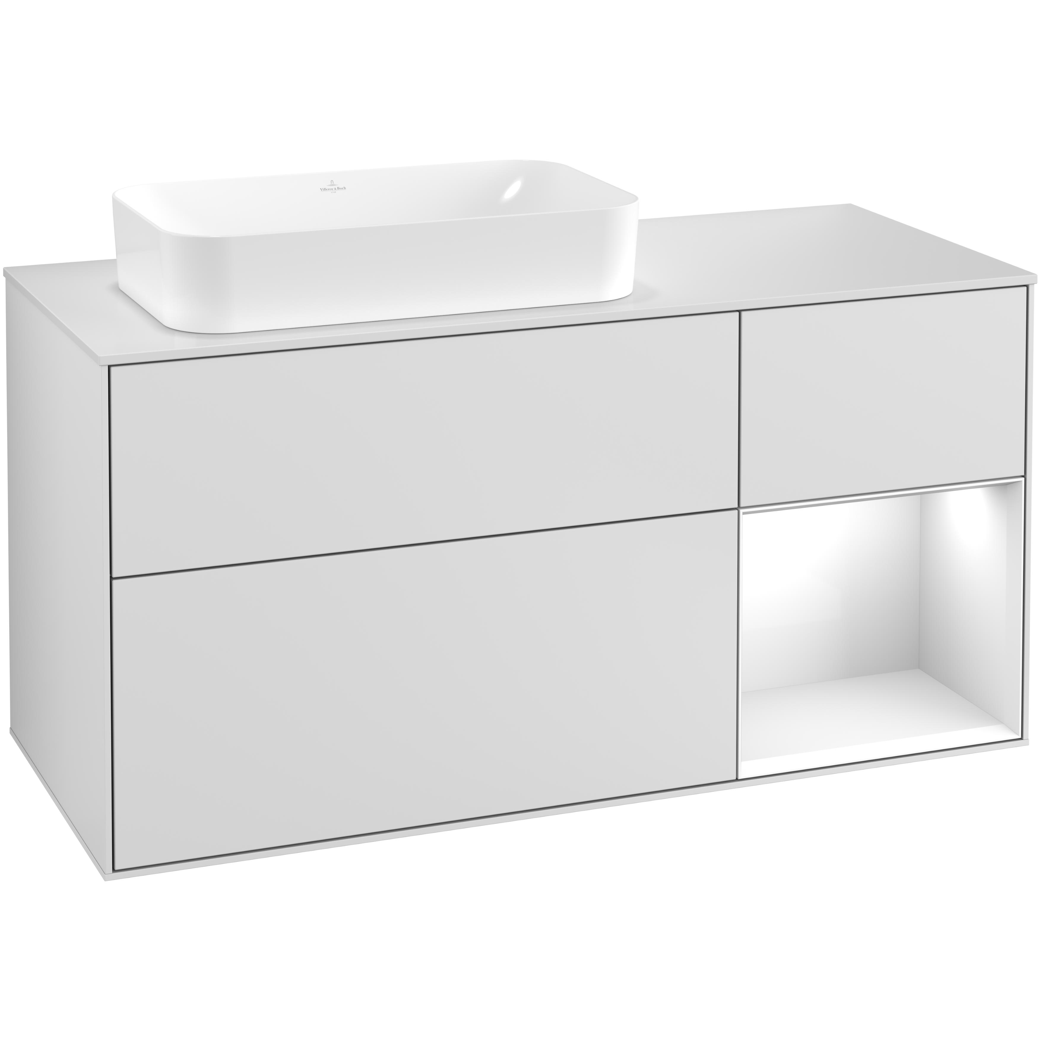 Tvättställsskåp Villeroy & Boch Finion med 3 Lådor Hylla och Bänkskiva för Ocentrerat Fristående Tvättställ