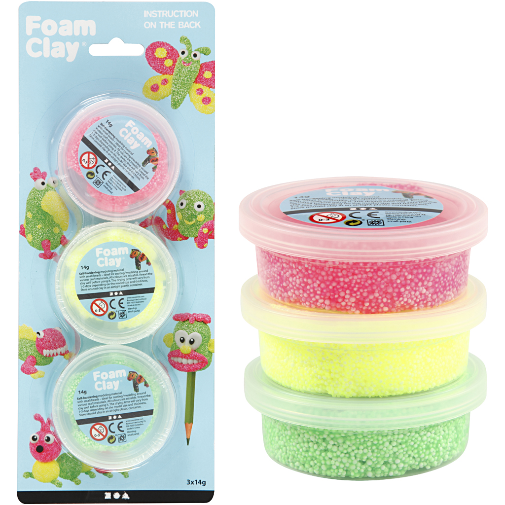Foam Clay Creativ Company 3x14 g/1 Pk Lysegrønn Neonrosa Neongul
