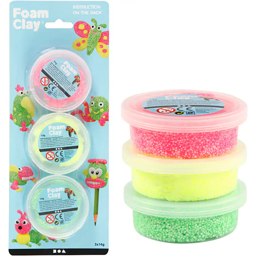 Foam Clay Creativ Company 3x14 g/1 Pk Lysegrønn Neonrosa Neongul