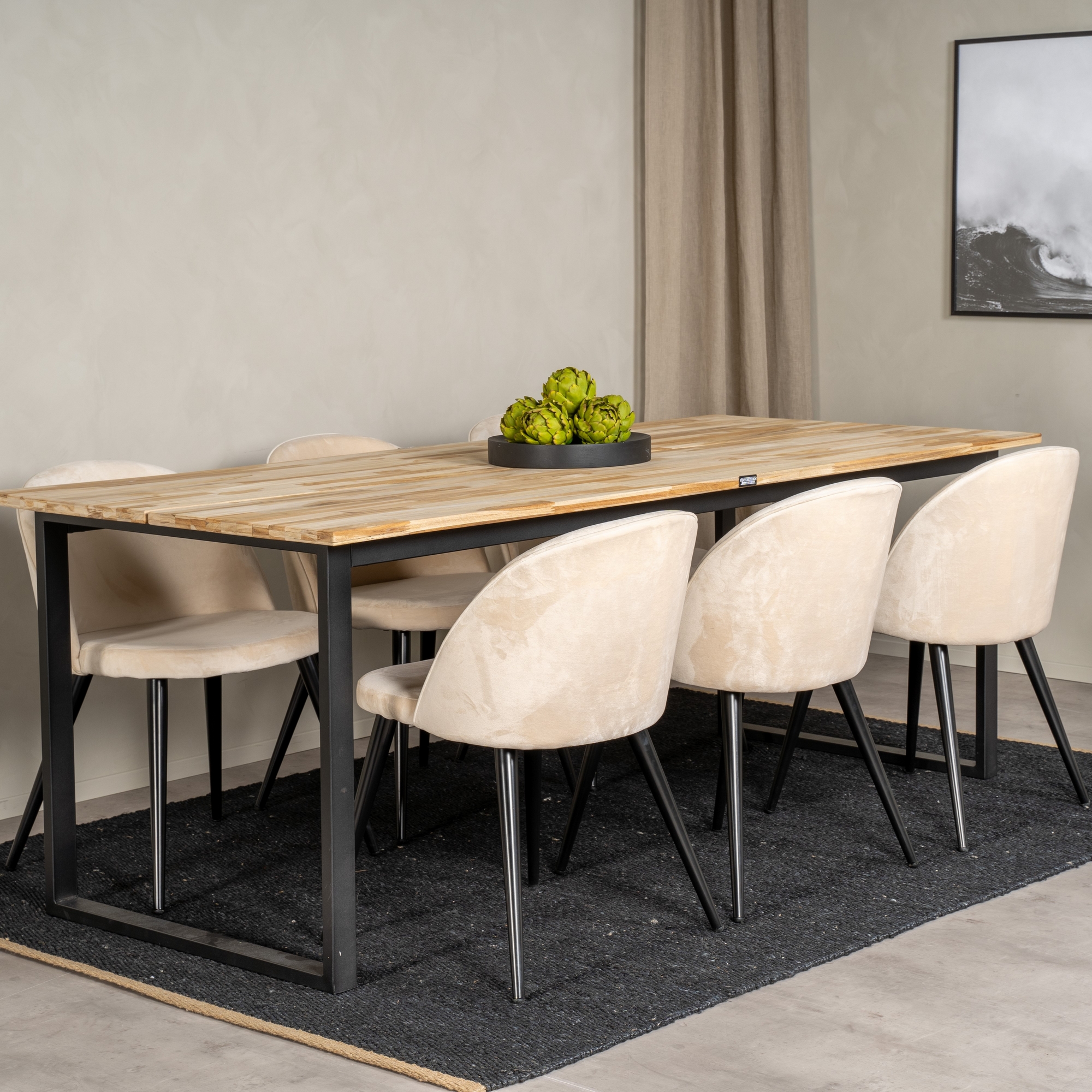 Spisegruppe Venture Home Cirebon med 6 Velvet Stoler