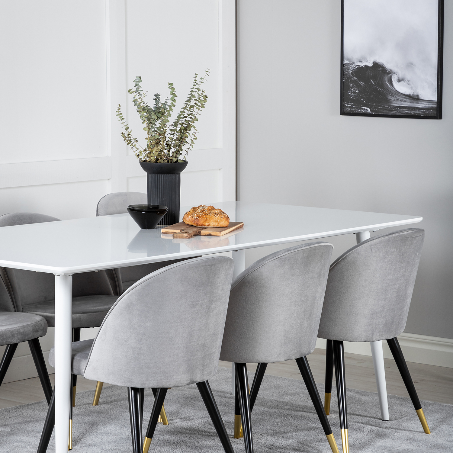 Spisegruppe Venture Home Pobbie med 6 Valentina Stoler Fløyel