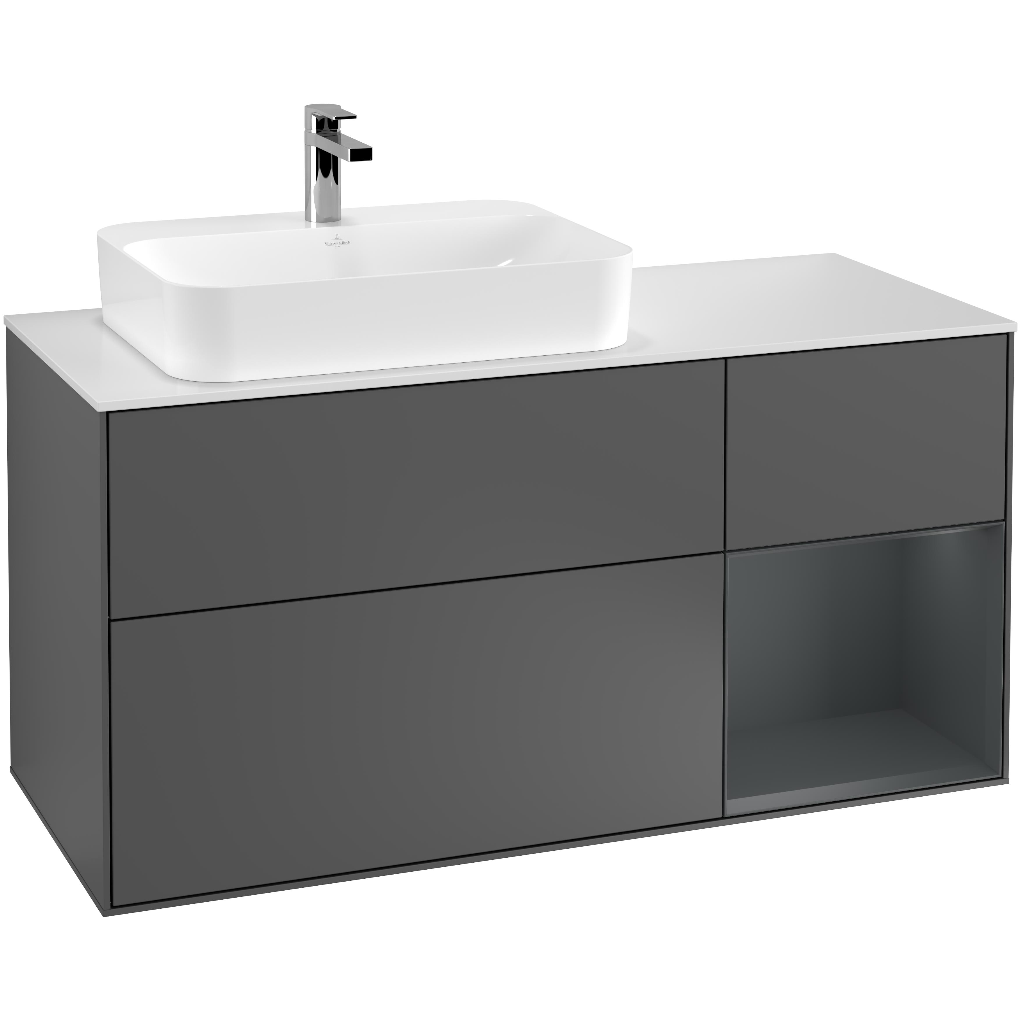 Tvättställsskåp Villeroy & Boch Finion med 3 Lådor Hylla och Bänkskiva för Ocentrerat Ytmonterat Tvättställ